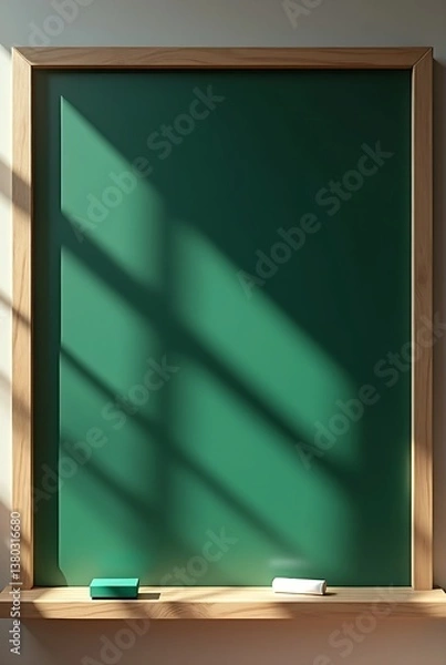 Fototapeta blank blackboard green board, back to school, green chalkboard with frame, Education concepts. green background, green background,green chalkboard, with a piece of chalk and an eraser neatly placed 