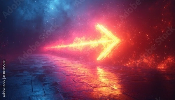 Fototapeta Neon Light Upward Arrow Symbolizing Positive Progress and Growth in Abstract Art