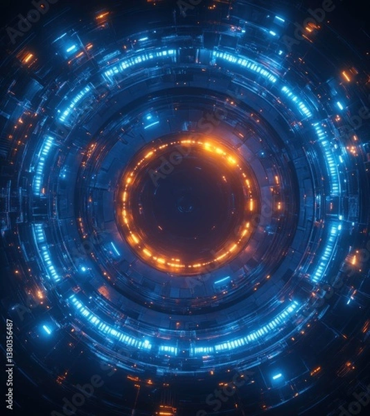 Fototapeta Futuristic Digital Vortex Background with Neon Lights and Geometric Patterns for Sci-Fi Poster Design