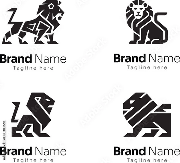 Fototapeta Set of geometric lion logo designs featuring bold and angular shapes, wildlife logo, minimal and modern lion logos vector illustration