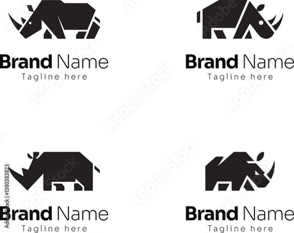 Fototapeta Set of geometric rhinoceros logo designs in bold angular shapes, wildlife logo, minimal and modern rhinoceros logos vector illustration