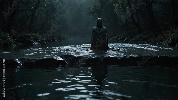 Fototapeta A statue of the River Styx, souls sinking into its dark waters, unable to return