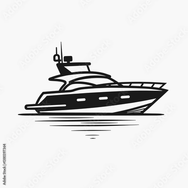 Fototapeta Luxury motor yacht outline drawing on white background, minimalist design, maritime theme, black and white