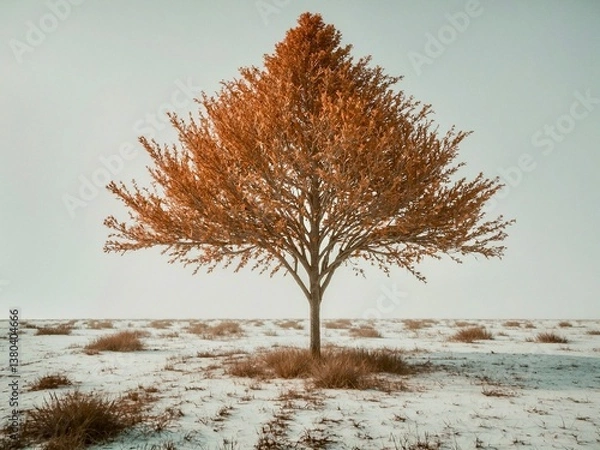 Obraz Solitary Autumn Tree in a Minimalist Landscape
