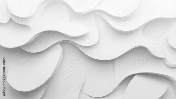 Fototapeta Minimalist White Abstract Swirling Background with Copy Space 3D Illustration