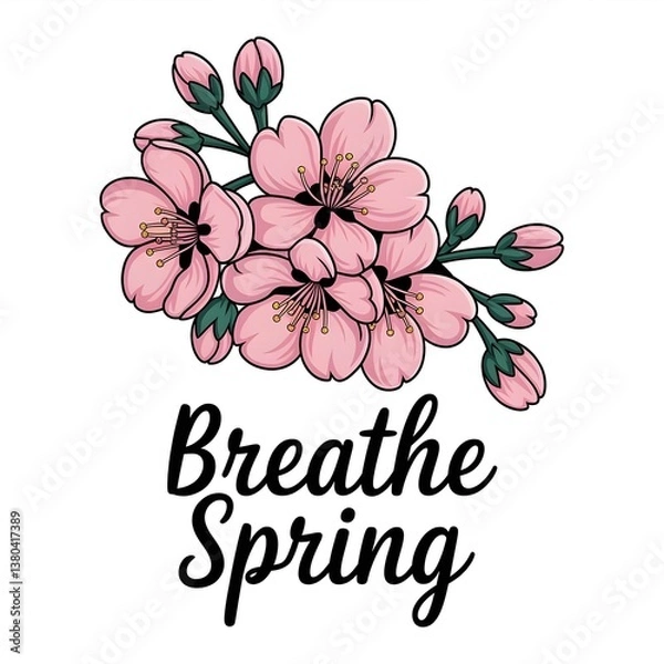 Fototapeta Vector picture with apple blossom and the inscription "Breathe spring".