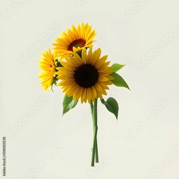 Fototapeta Digital matte painting with a bouquet of sunflowers on a light background.
