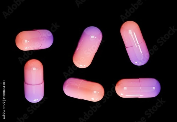 Obraz Colorful Pills set in different angles 3d render