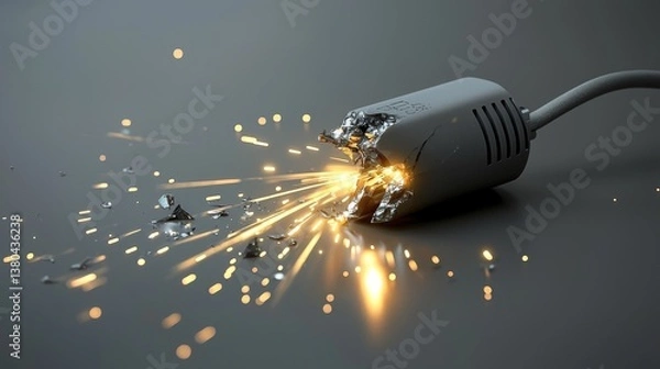 Fototapeta Damaged electrical plug with sparks igniting.