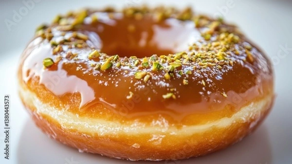 Obraz Close-up of a Caramel-Glazed Donut with Crushed Pistachio Topping