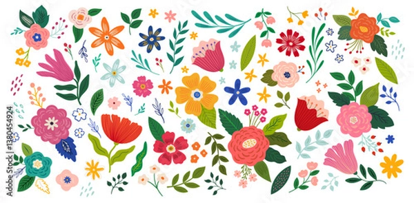 Fototapeta Flower collection with roses, leaves, floral bouquets, flower compositions. Flower background	

