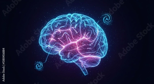 Fototapeta A conceptual visualization of AI algorithms mapping neural pathways in a digital brain model