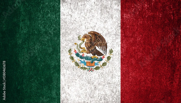 Obraz Mexico state flag on a metal surface. Dirty grunge Mexico flag.