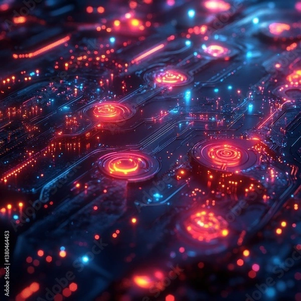 Fototapeta Neon Circuitry: A Digital Dreamscape