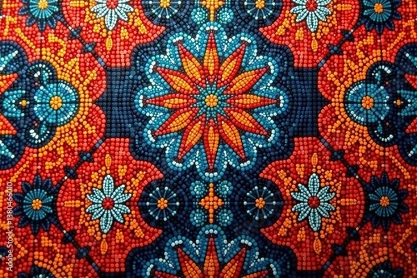 Fototapeta Intricate textile with bold geometric motifs, playful color blocking, modern, trend, fashion