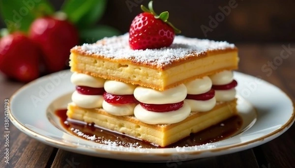 Obraz Classic Italian dessert, layers of coffee-soaked ladyfingers and mascarpone cream , cream, mascarpone