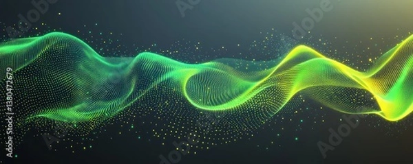 Fototapeta A futuristic abstract design with electric green and bright yellow waves against a gradient black to light gray background