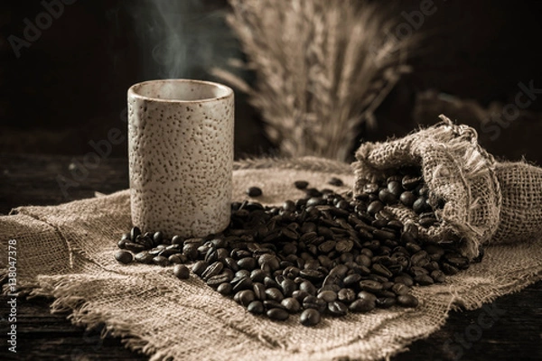 Obraz roasted coffee bean purifying from bag