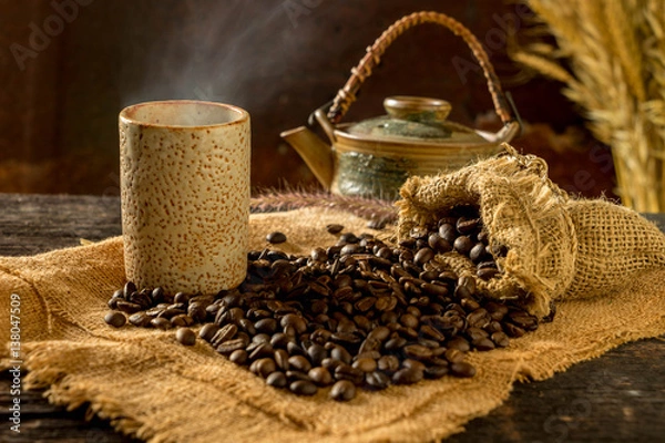 Obraz roasted coffee bean purifying from bag