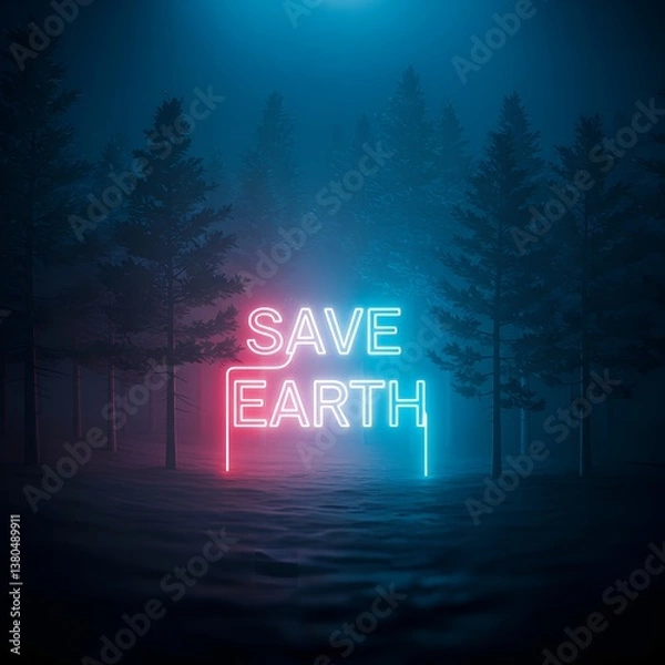 Obraz Environmental Awareness Neon Sign – Save Earth for Earth Day