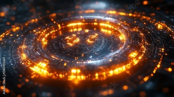 Fototapeta Glowing concentric circles emanate from the center