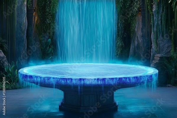 Obraz A hidden waterfall deep in the jungle, where the water glows with a soft blue magical light