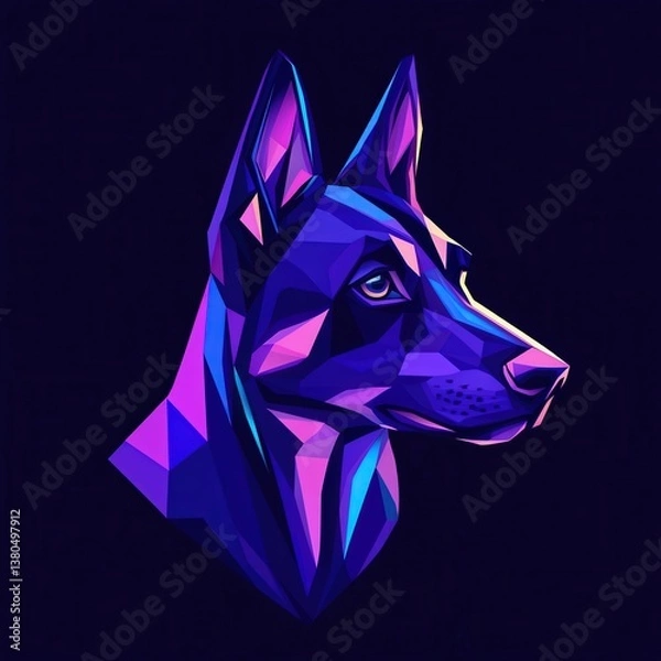 Fototapeta Polygonal Dog Head Portrait - Side View