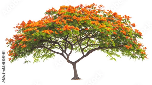 Obraz Vibrant Flame Tree Isolated on White Background for Professional Use.