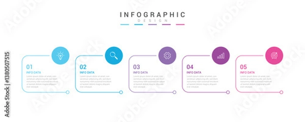 Fototapeta Modern minimalist elegant clean circular 5 steps editable infographic design template vector