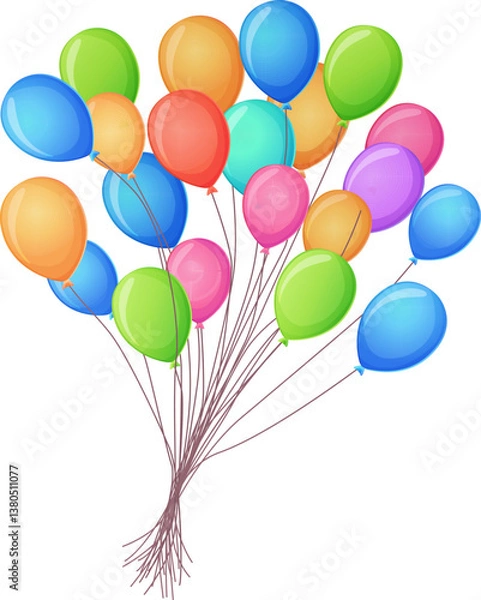 Fototapeta A large and cheerful bundle of bright helium balloons, adding a festive atmosphere to any design. Isolated on a white background.