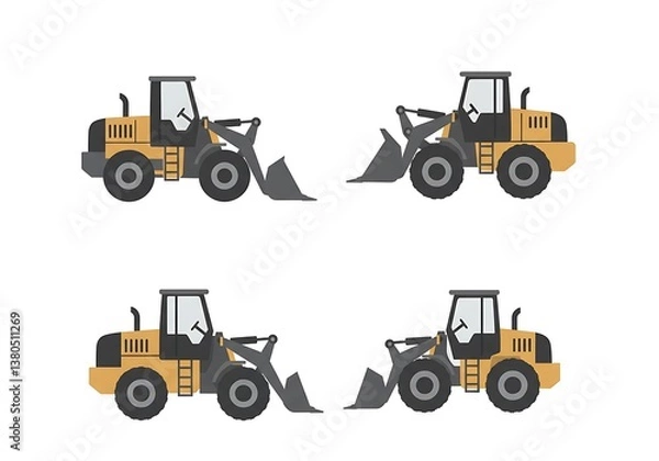 Fototapeta Bulldozers Illustration Pattern Four Bulldozers in a Graphic Design