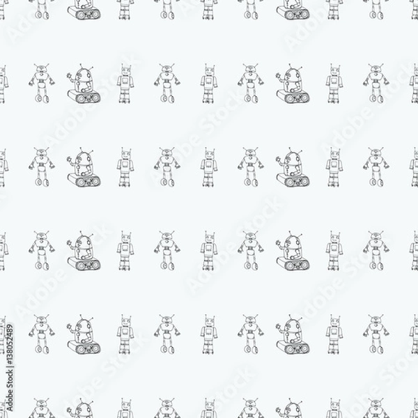 Fototapeta Robot doodles pattern.
