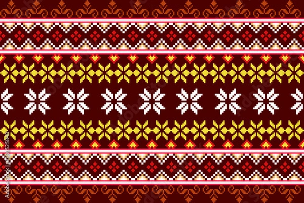 Fototapeta Pixel ethnic pattern oriental traditional. design fabric pattern textile African Indonesian Indian seamless Aztec style abstract vector illustration for print clothing, texture, fabric, wallpaper, dec