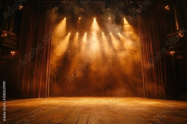Obraz Bright stage lights illuminating smoke on theater stage