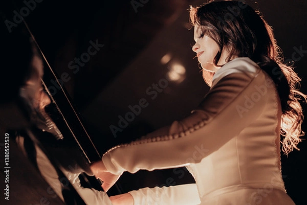 Obraz Elegant Pianist Performing Under Stage Lights