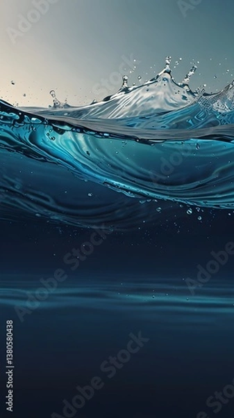 Obraz Dark blue water with splashes and wave. Background for smartphone screens
