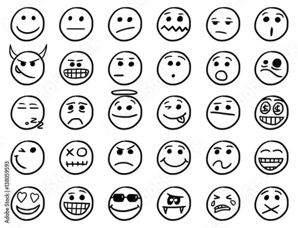 Fototapeta Smiley Vector Hand Drawings Icon Set in Black and White