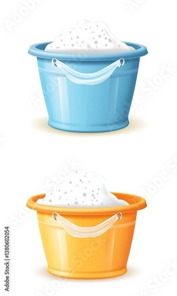 Fototapeta a group of buckets with foam