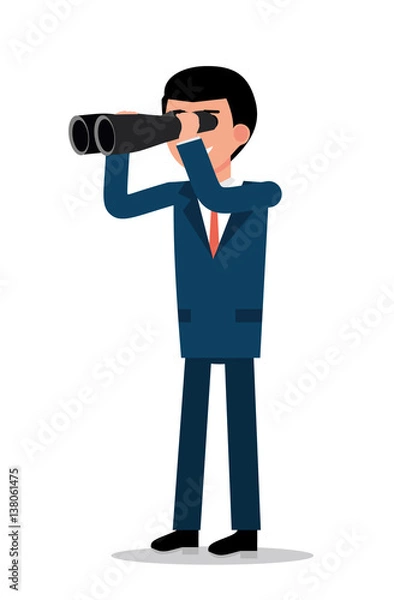 Fototapeta Businessman looking through binoculars, illustration on a white background. Concept flat vector business illustration.