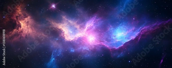 Fototapeta A vibrant nebula with stars and cosmic dust creating a colorful celestial landscape in outer space