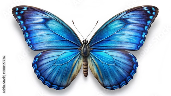 Fototapeta Beautiful Blue Butterfly Wings Isolated on White Background  High-Resolution Image