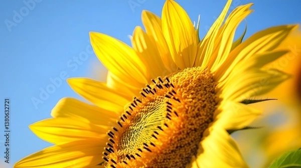 Fototapeta sunflower closeup on blue background