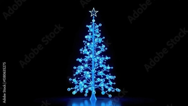 Fototapeta Abstract Christmas Tree Design with Blue Molecular Structure and Copy Space