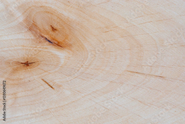Fototapeta Light natural wood texture with visible grain and knots, wooden surface background for design and print