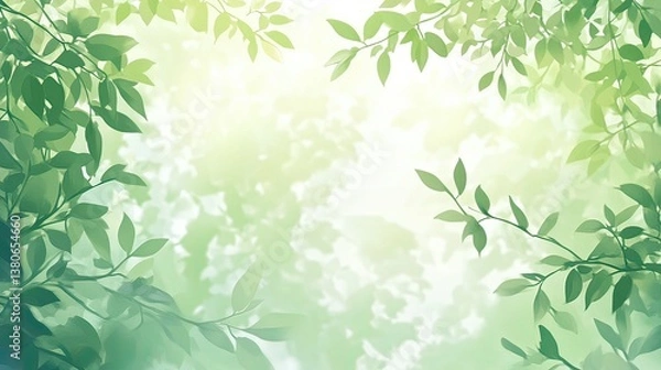 Fototapeta Tranquil digital art serene green leaves in a close-up forest scene