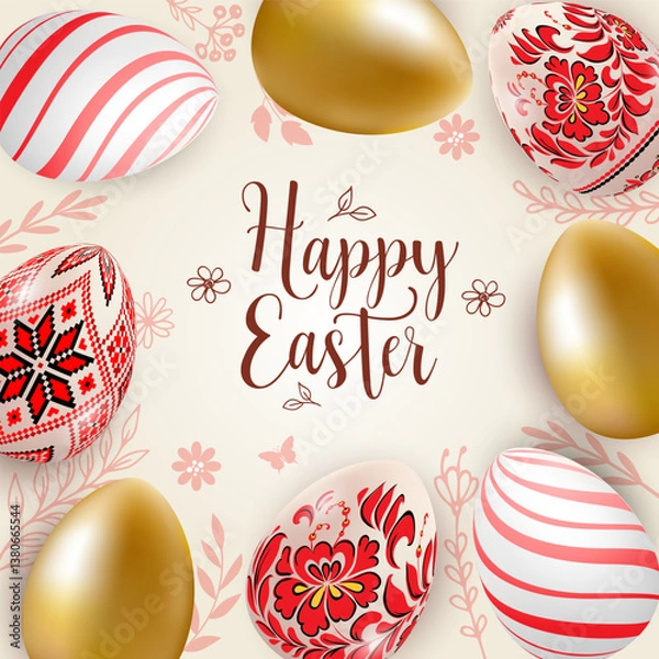 Fototapeta easter_eggs_red_banner1.eps