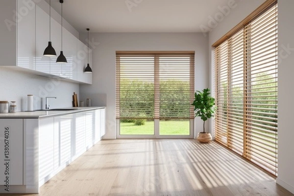 Fototapeta Minimalist Open Kitchen with Natural Light and Simple Decor