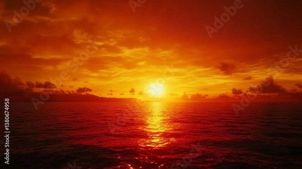 Fototapeta Spectacular Ocean Sunset with Fiery Skies and Golden Reflections