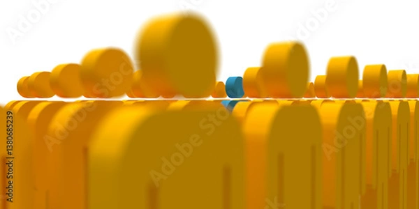 Fototapeta Business and team concept. 3D rendered stickman leader is easy to spot in a crowd. Convincing copy space. 