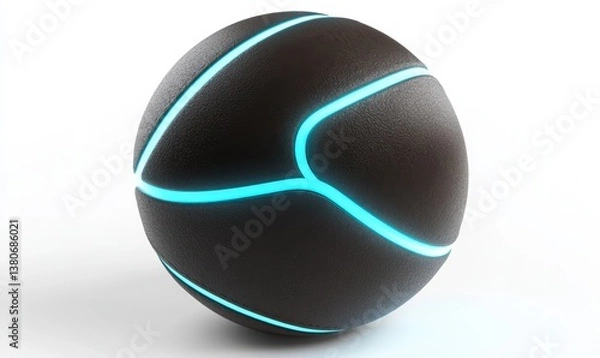 Fototapeta Glowing lines on dark sphere on white background for digital art